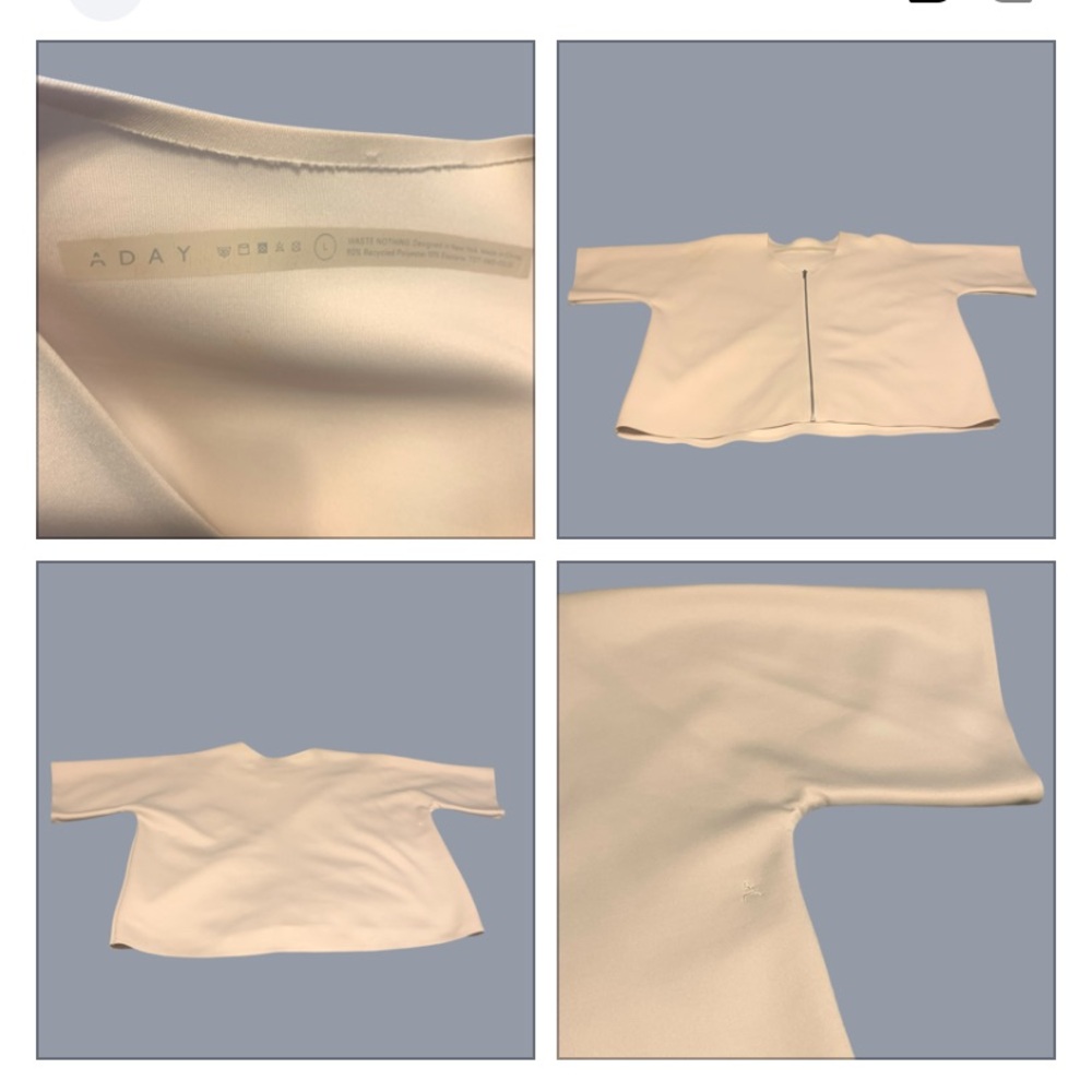 ADAY Beige Scuba Stretch Waste Not Collarless 3/4 Sleeve Jacket Sz L - Picture 6 of 6